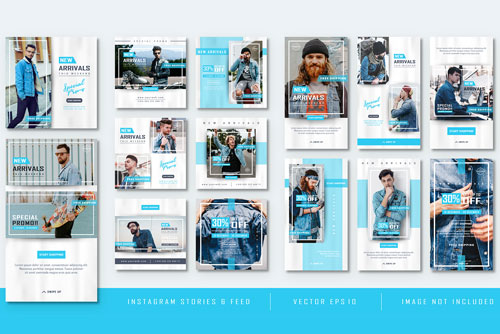قالب رایگان و حرفه ای استوری و پست instagram با تم آبی